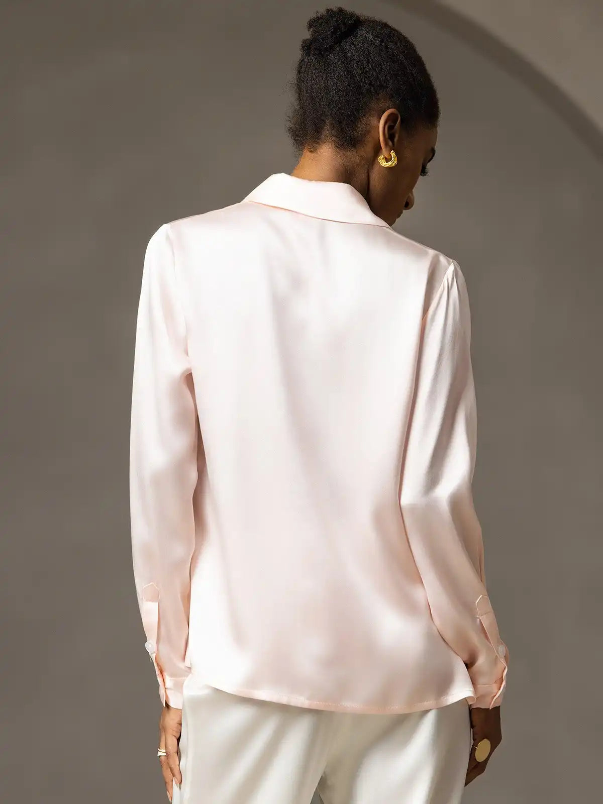 19Momme Silk Long Sleeve Lapel Collar Women's Shirt