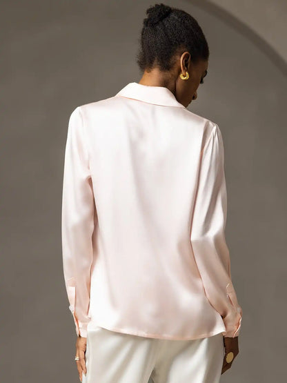 19Momme Silk Long Sleeve Lapel Collar Women's Shirt
