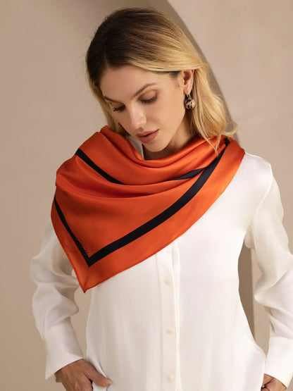 100% Mulberry Silk Geometric Block Pattern Scarf - Size 90x90cm