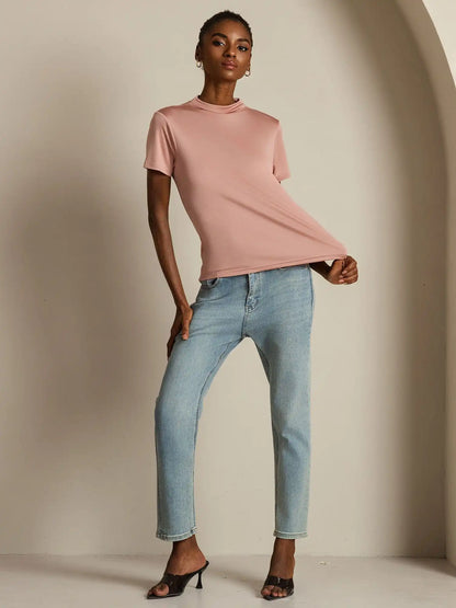 Clearance - Pure Silk Short Sleeve Mock Women's T-Shirt