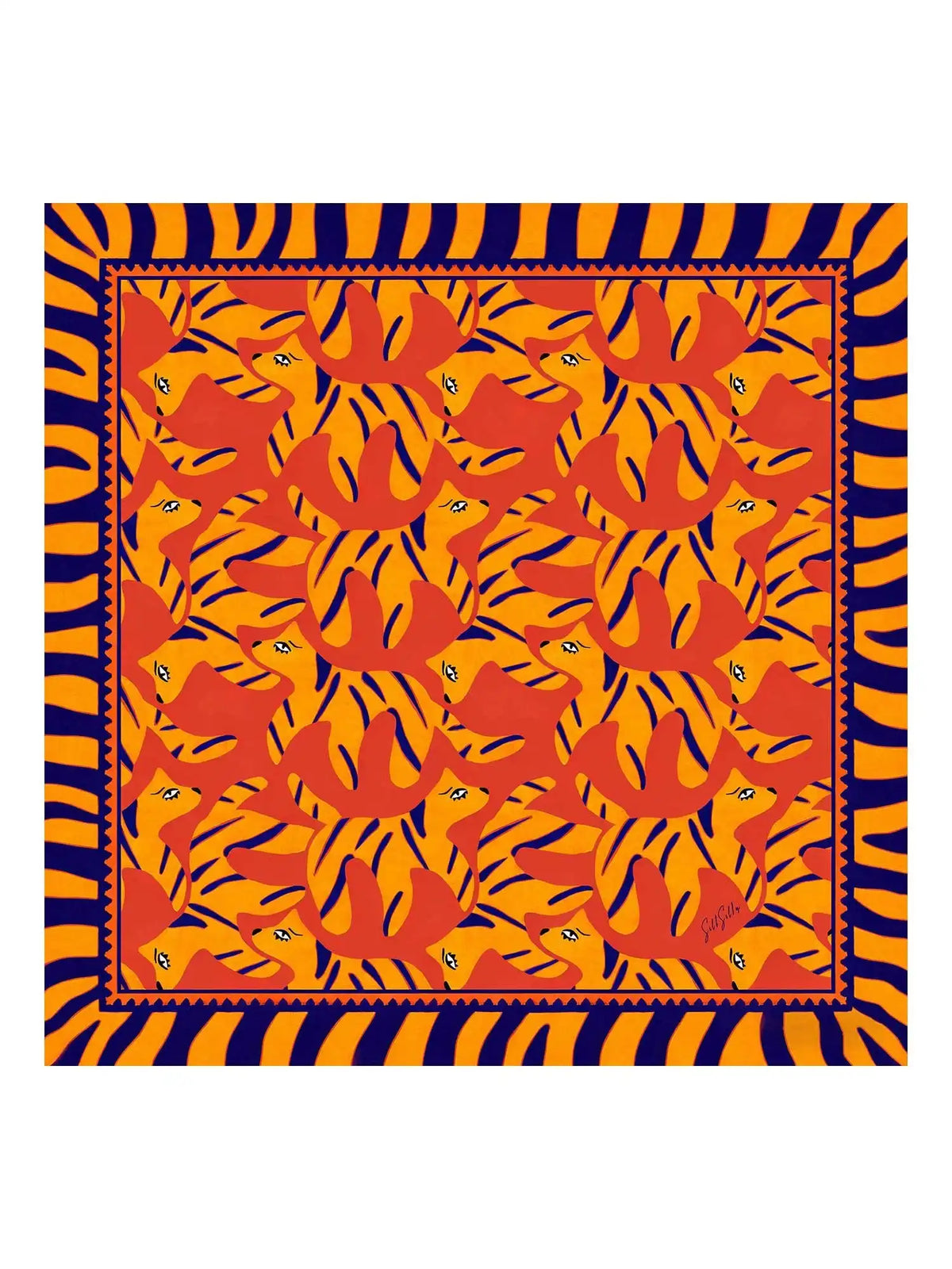 100% Mulberry Silk Dog Pattern Scarf - Size 90x90cm