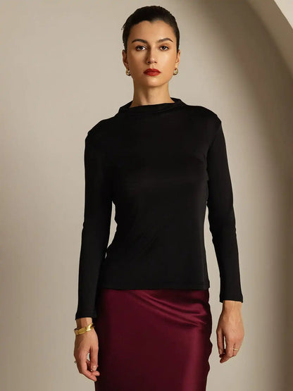 Women's 100% Mulberry Silk Long Sleeve Mock Top