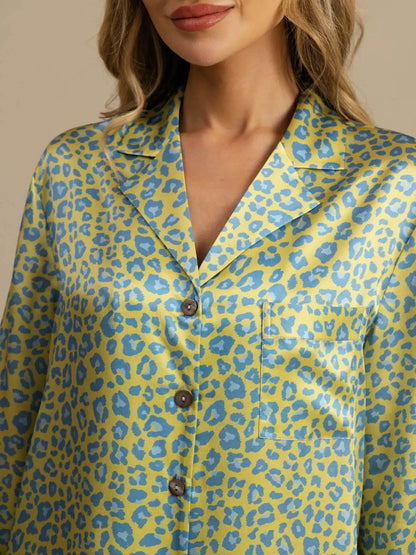 Clearance - 19Momme Pure Silk Women's Leopard Print Nightshirt with High-Low Hem