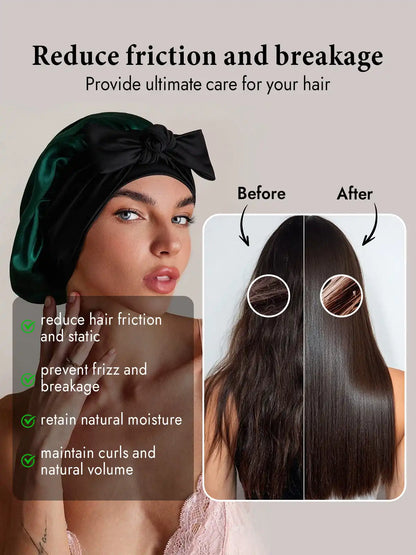 100% Mulberry Silk Bonnet Bowknot Tie Sleep Cap for Hair Protection