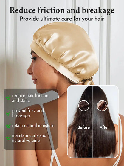 100% Mulberry Silk Sleep Bonnet with Ribbons
