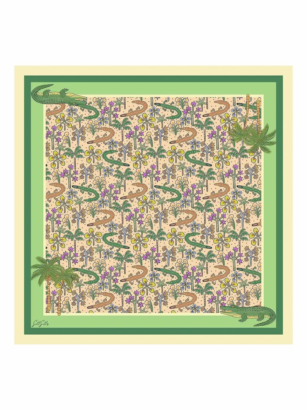 100% Mulberry Silk Crocodile Pattern Scarf - Size 90x90cm