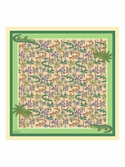 100% Mulberry Silk Crocodile Pattern Scarf - Size 90x90cm