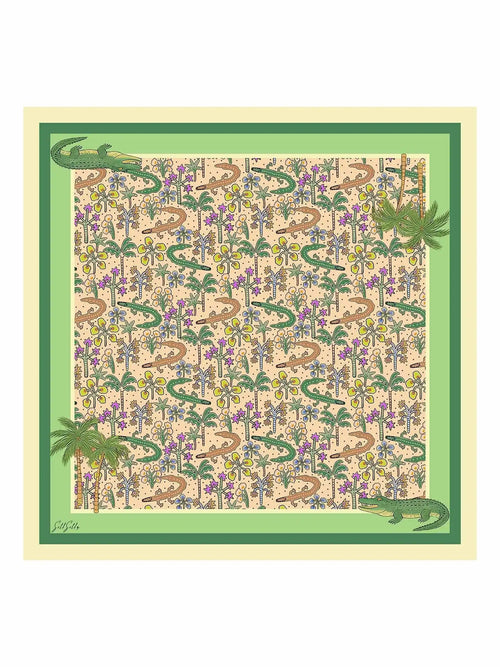 100% Mulberry Silk Crocodile Pattern Scarf - Size 90x90cm
