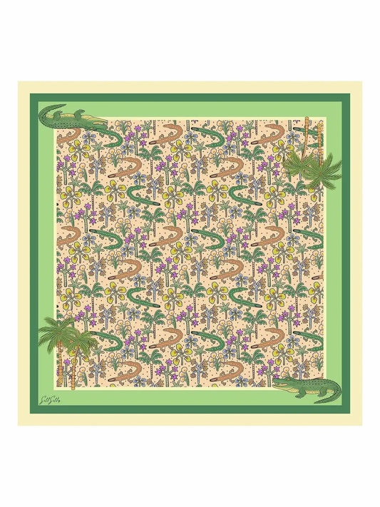 100% Mulberry Silk Crocodile Pattern Scarf - Size 90x90cm