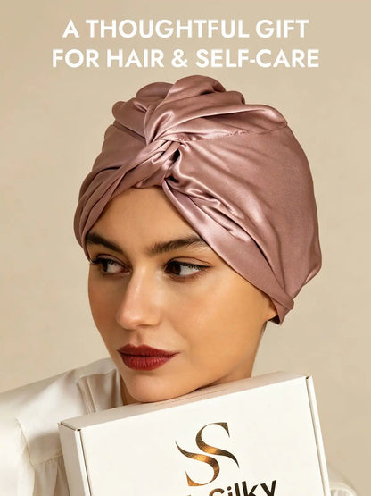 22Momme 100% Mulberry Silk Knot-Front Hair Bonnet with Adjustable Button Design