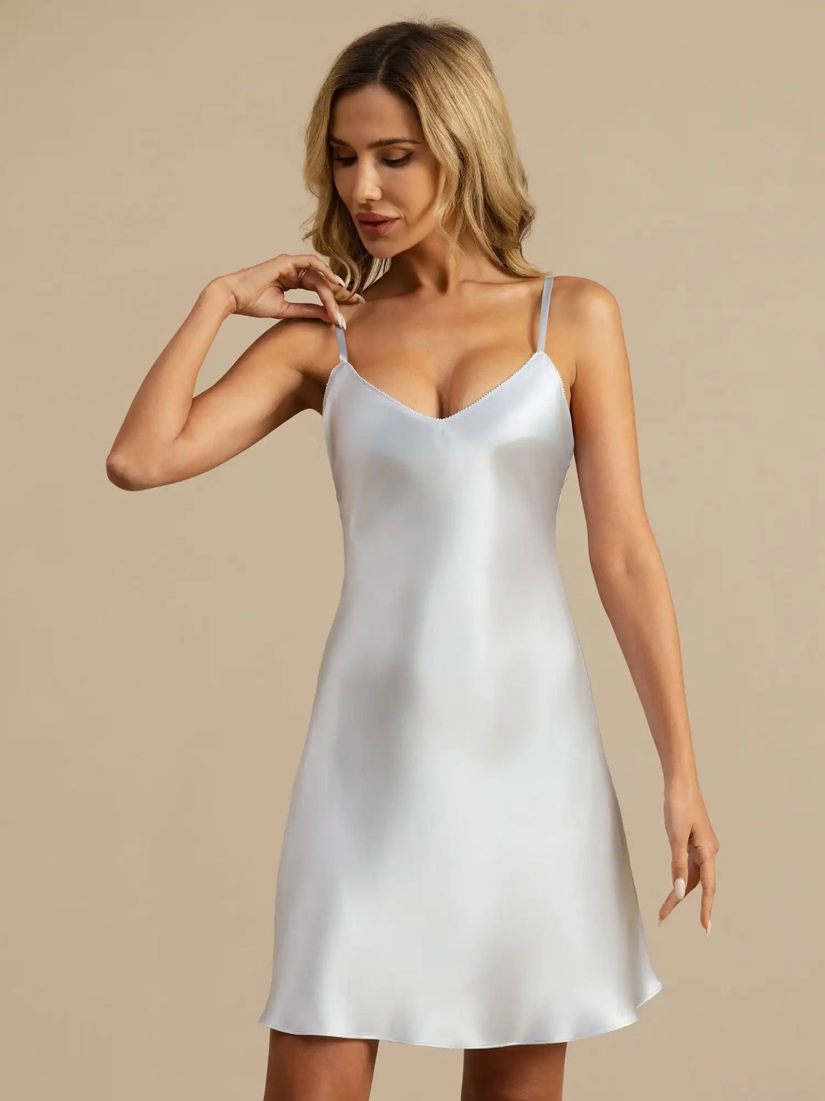 100% Mulberry Silk Nightgown V Neck Essential Slip