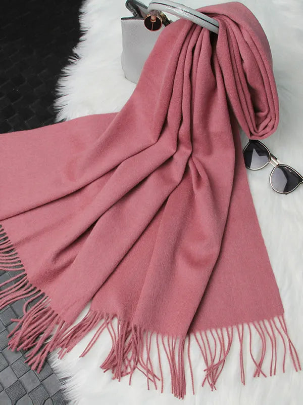 Clearance-Pure Wool Scarf Shawl w/ Fringed Decoration 200x70cm/79