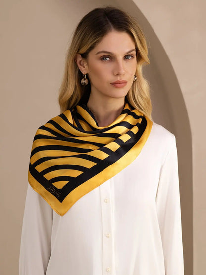 100% Mulberry Silk Semicircular Geometry Printed Scarf - Size 90x90cm