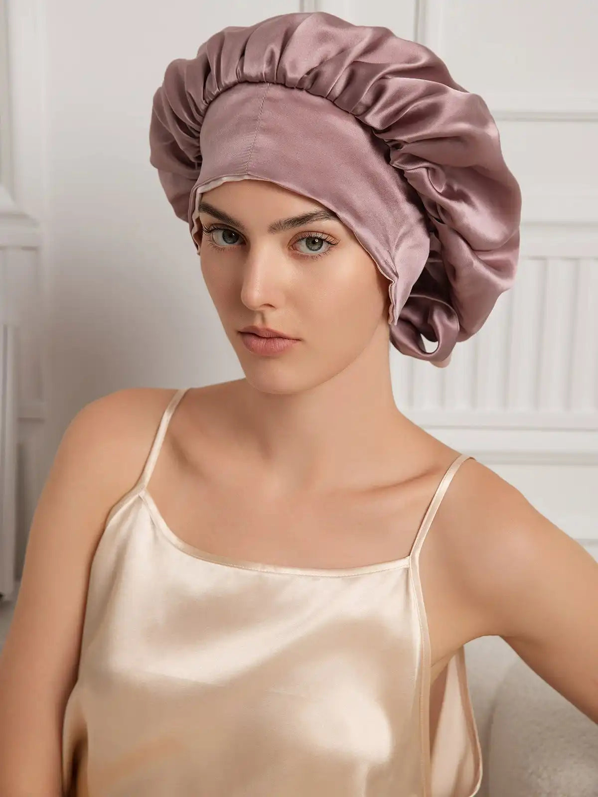 100% Mulberry Silk  Casual Bonnet with Long Ribbons (Two-tone and Double-sided)