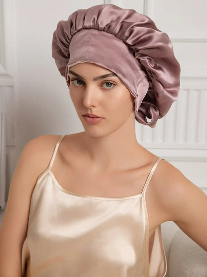 100% Mulberry Silk  Casual Bonnet with Long Ribbons (Two-tone and Double-sided)