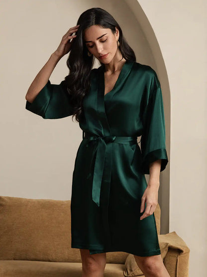 100% Mulberry Silk 3/4 Sleeve Women's Kimono Wrap Robe