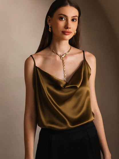 Clearance - 19Momme Silk Spaghetti Strap Cowl Neck Camisoles