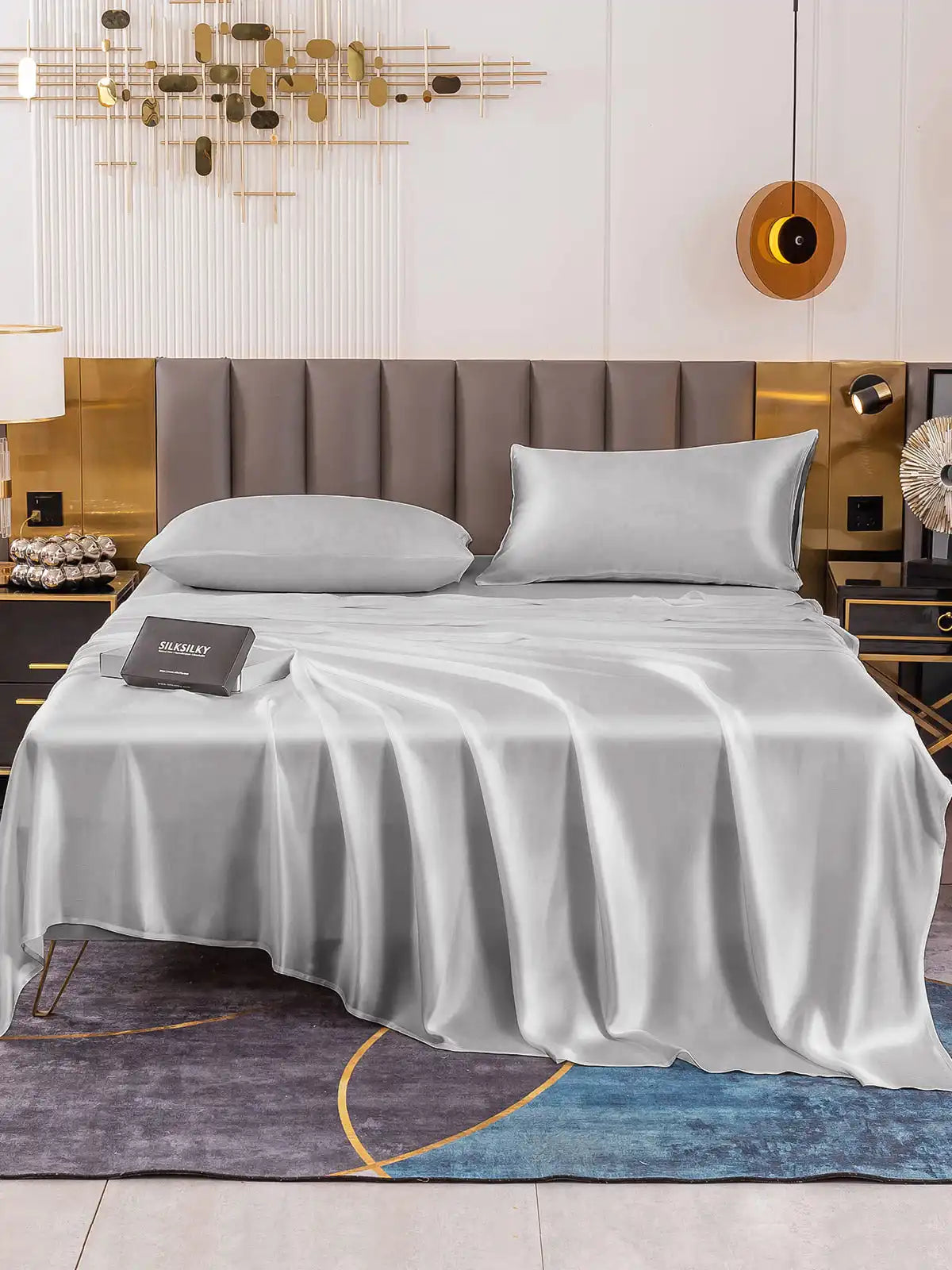 19Momme 4Pcs 100% Mulberry Silk Bedding Set Fitted&Flat Sheets+2x Pillowcases