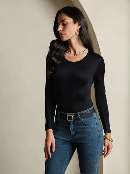 Women's Silk Long Sleeve Round Neck Top