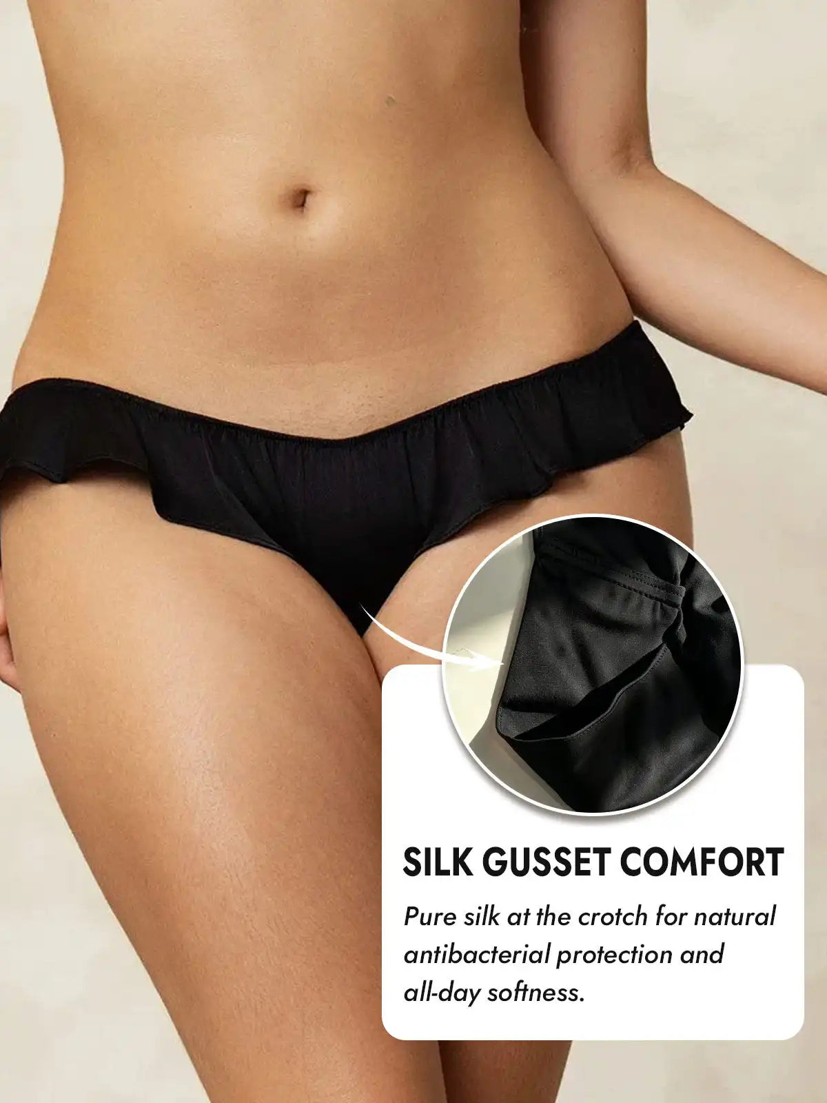 100% Mulberry Silk Low-Rise Ruffle Trim Panty