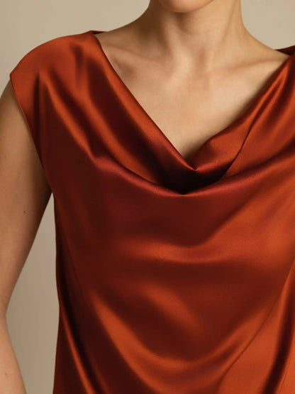 19Momme Women's Silk Cap Sleeve Cowl Neck Top