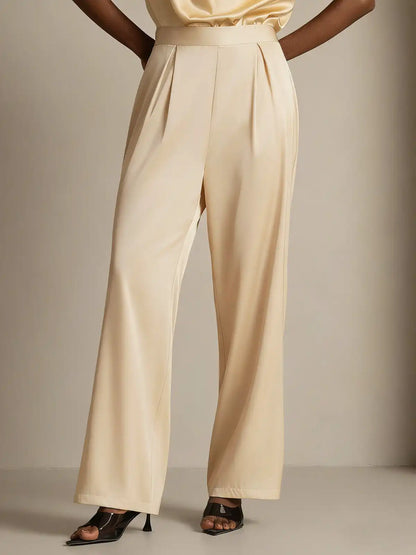 19Momme Silk High Waist Wide Leg Pleated Women's Pants