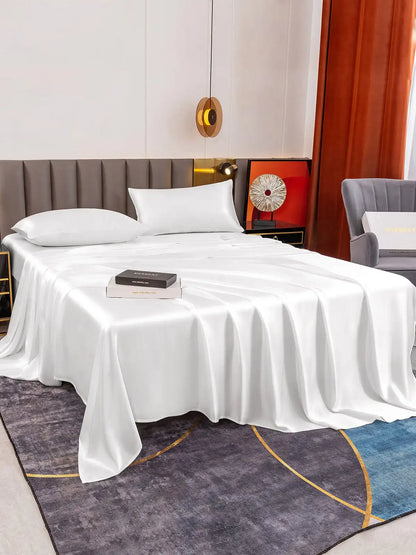 19Momme 4Pcs 100% Mulberry Silk Bedding Set Fitted&Flat Sheets+2x Pillowcases