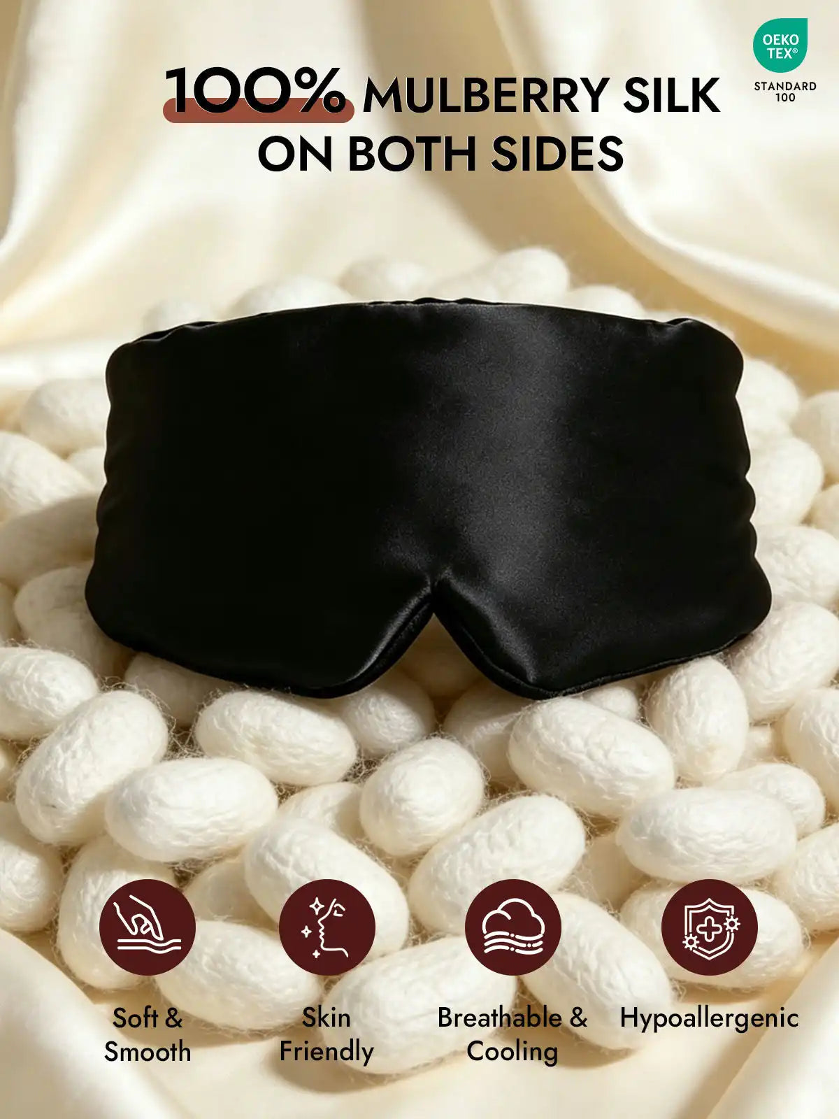 100% Mulberry Silk 3D Contoured Eye Mask With Velcro Closure