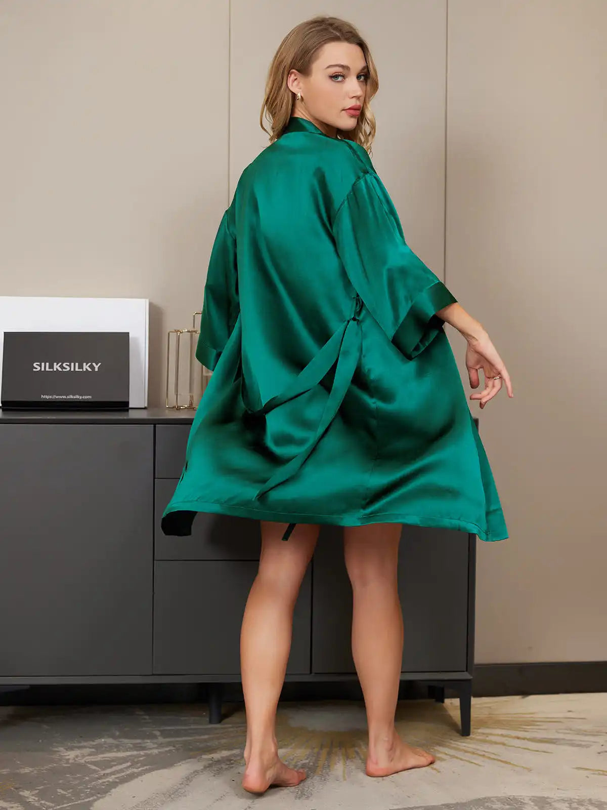 100% Mulberry Silk Kimono Robe & V‑Neck Nightgown Set
