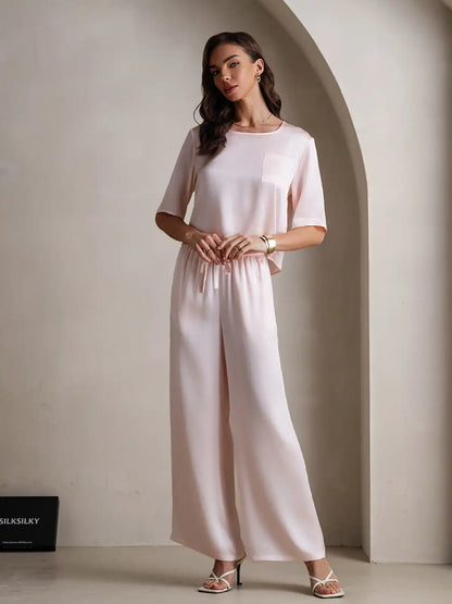 Women's 100% Mulberry Silk Half Sleeve Round Neck Pajamas Set