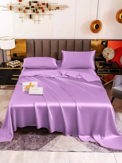 19Momme 4Pcs 100% Mulberry Silk Bedding Set Fitted&Flat Sheets+2x Pillowcases