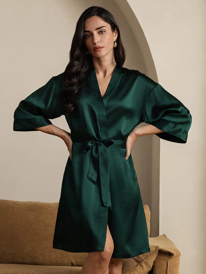 100% Mulberry Silk 3/4 Sleeve Women's Kimono Wrap Robe