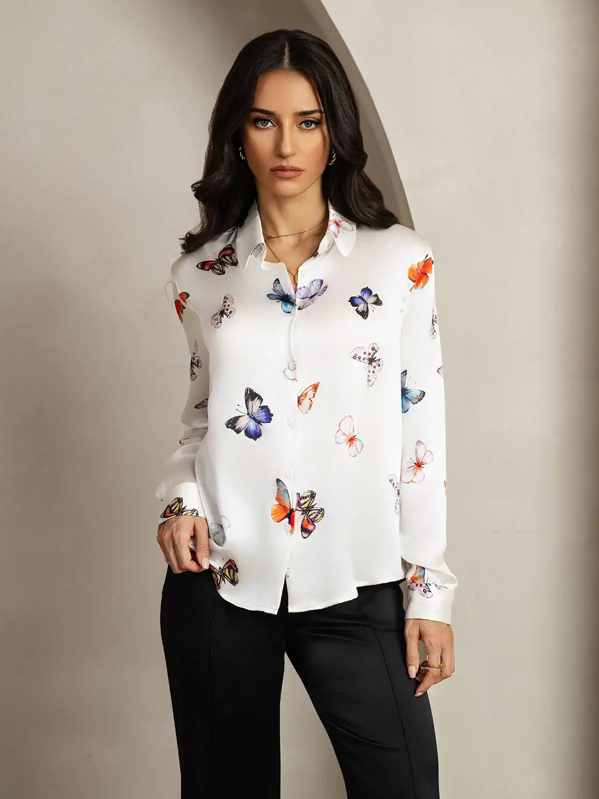 Women’s 19 Momme Silk Long Sleeves Button-Up Shirt