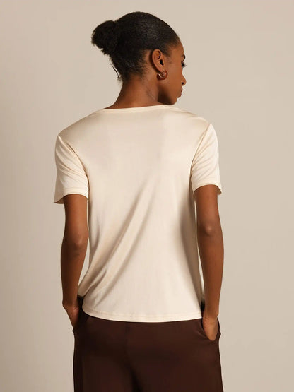Women's 100% Mulberry Silk Short Sleeve Round Neck Basic T-Shirt