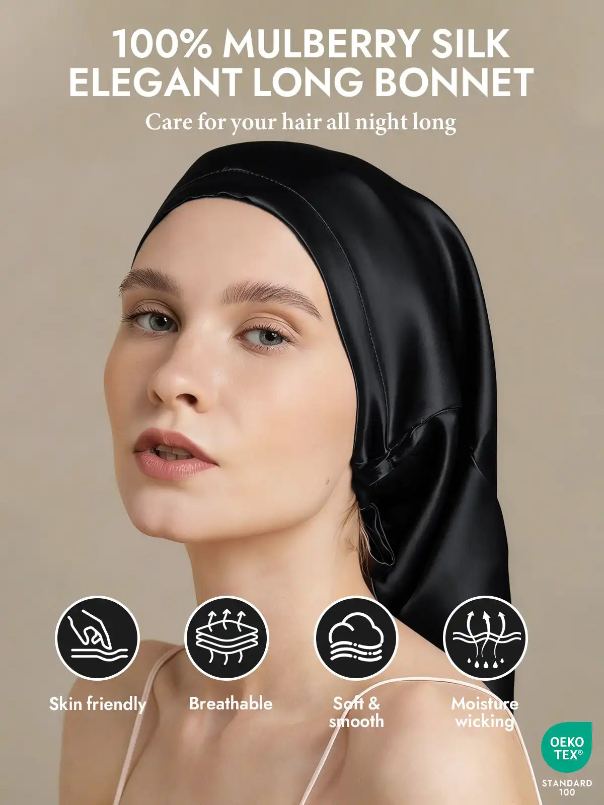 100% Mulberry Silk Elegant Bonnet for Long Hair