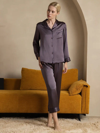 Women's 100% Mulberry Silk Long Sleeve Button Up Pajamas Set