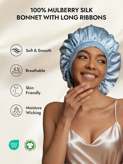100% Mulberry Silk Elegant Bonnet with Long Ribbons