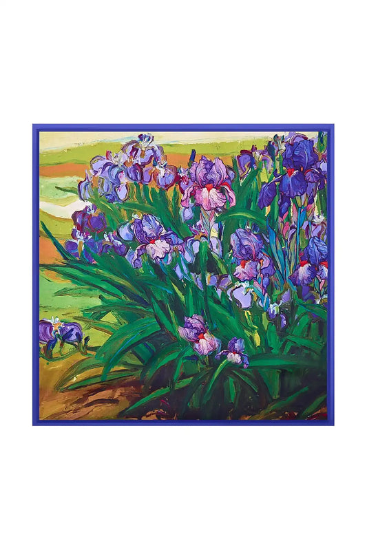 100% Mulberry Silk Floral Oil Painting Square Scarf - Size 53x53cm