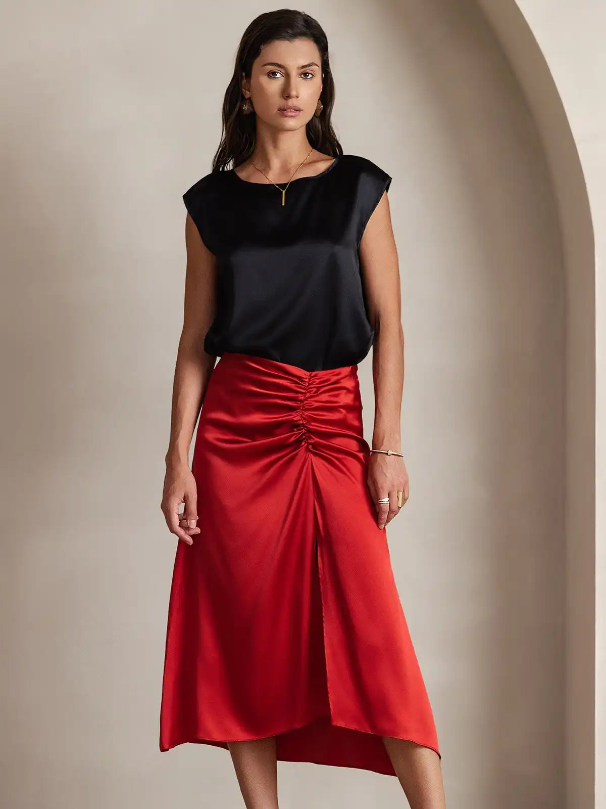 19Momme Women's Silk Cap Sleeve Round Neck Top
