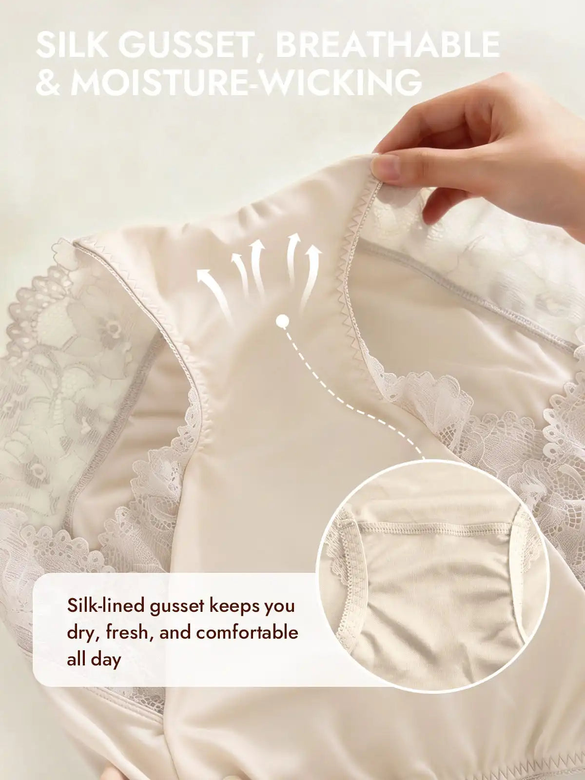 100% Mulberry Silk High Rise Knickers Lace Trim Panty