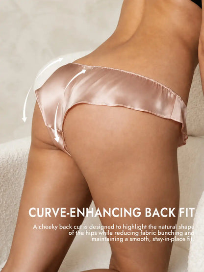 100% Mulberry Silk Low-Rise Ruffle Trim Panty