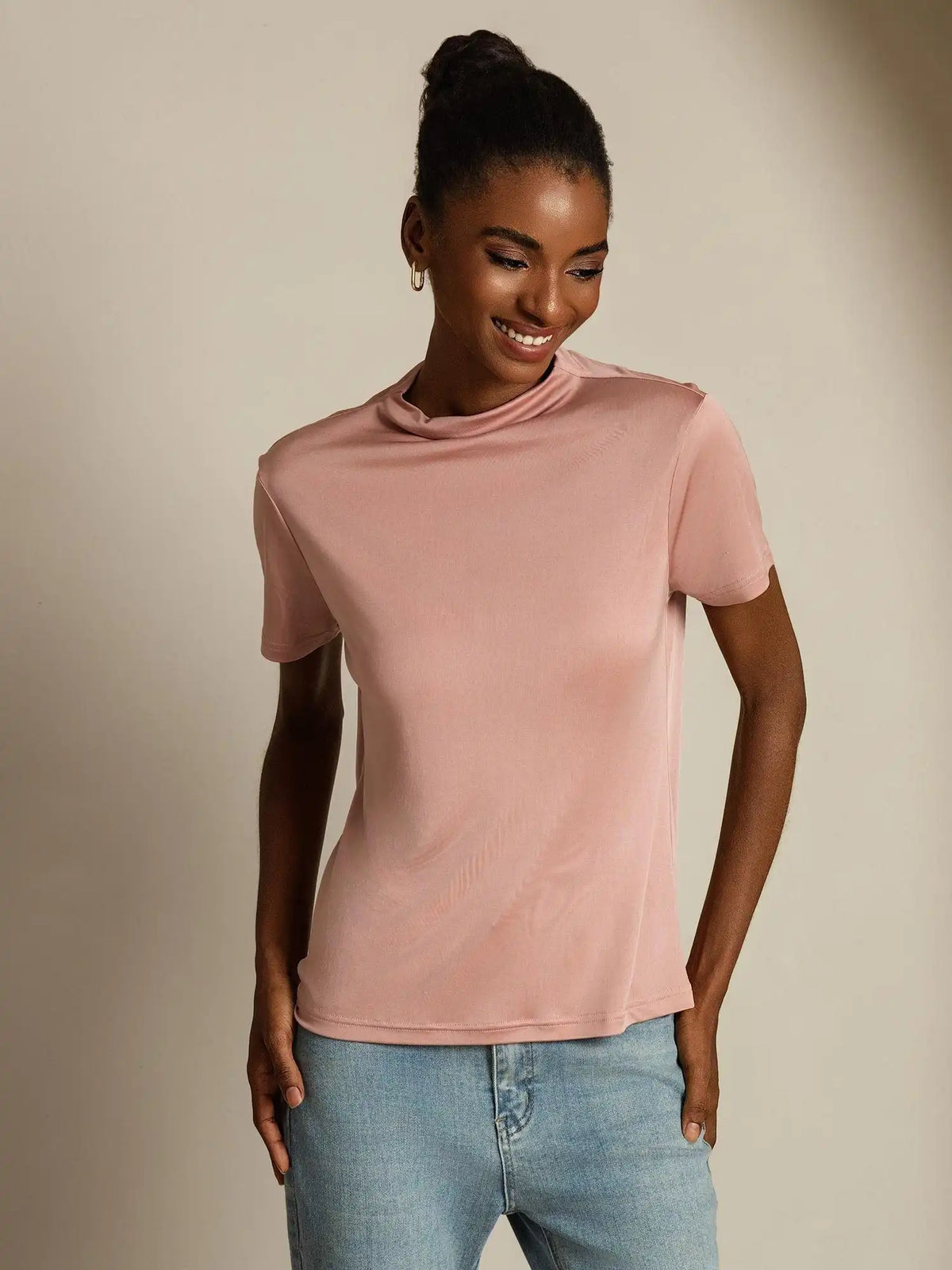 Clearance - Pure Silk Short Sleeve Mock Women's T-Shirt