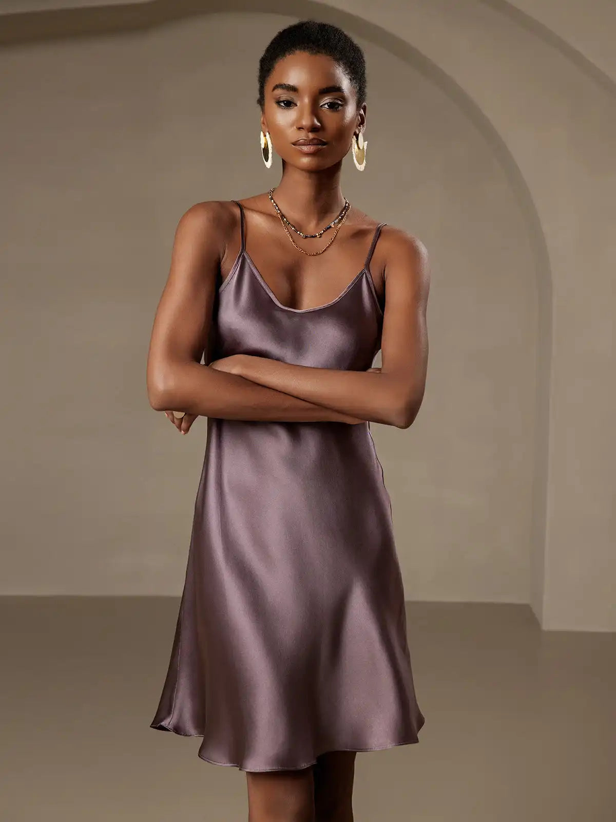 100% Mulberry Silk Spaghetti Strap V Neck Short Dress