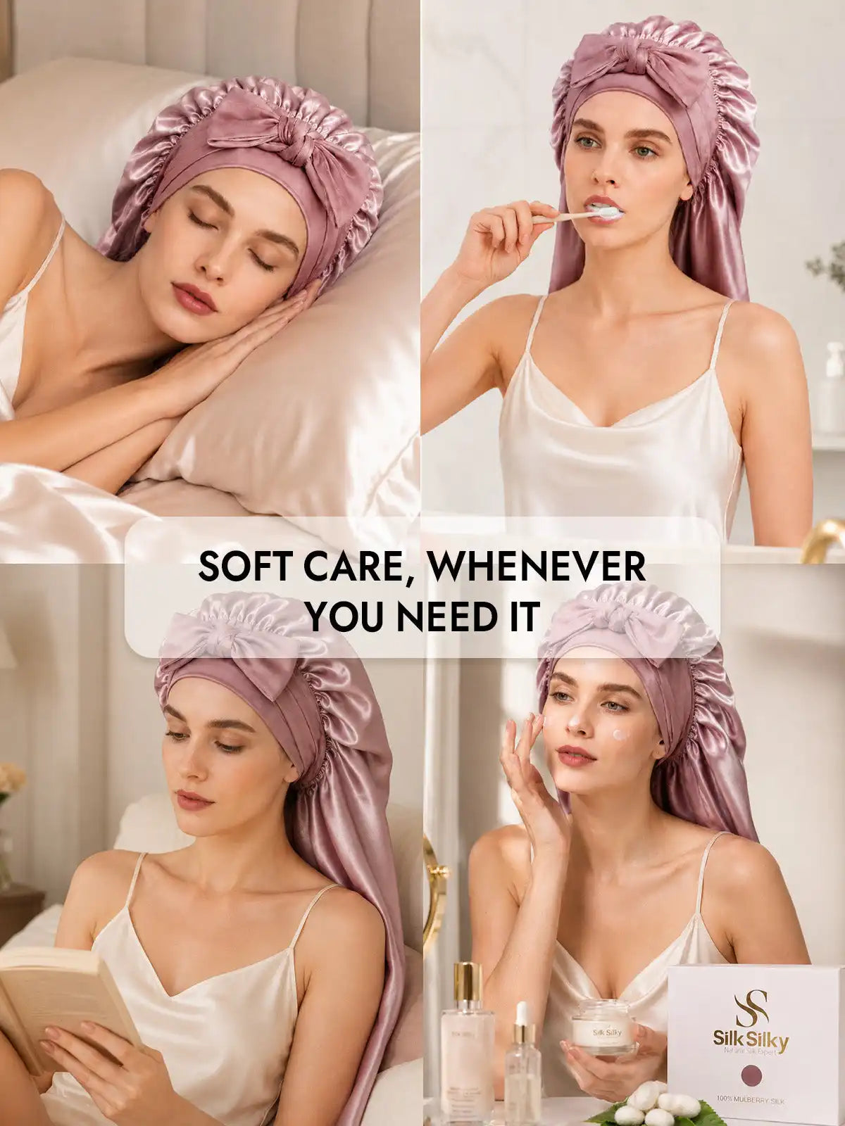 100% Mulberry Silk Double-Layer Long Bonnet with Adjustable Long Tie