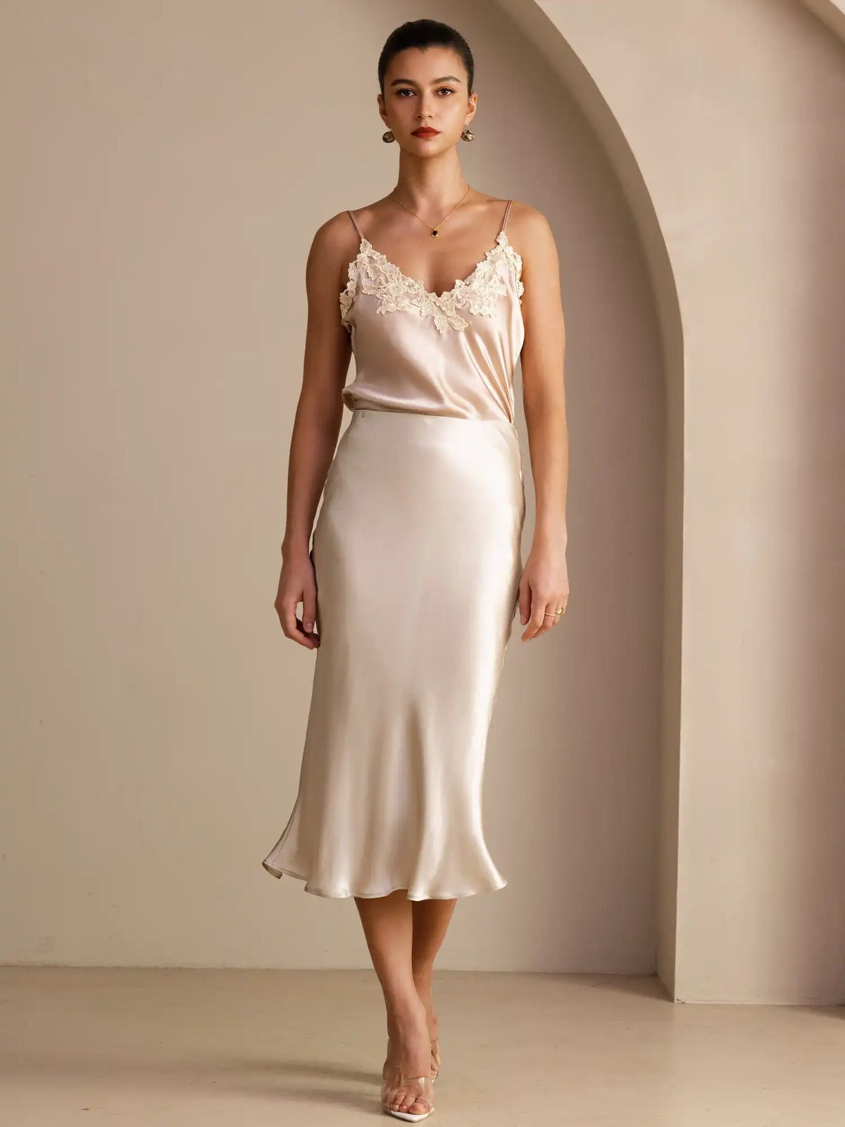 100% Mulberry Silk Stretch Long Straight Skirt
