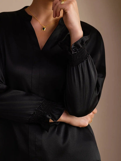 19Momme Silk Women’s Split Neck Long Sleeve Blouse