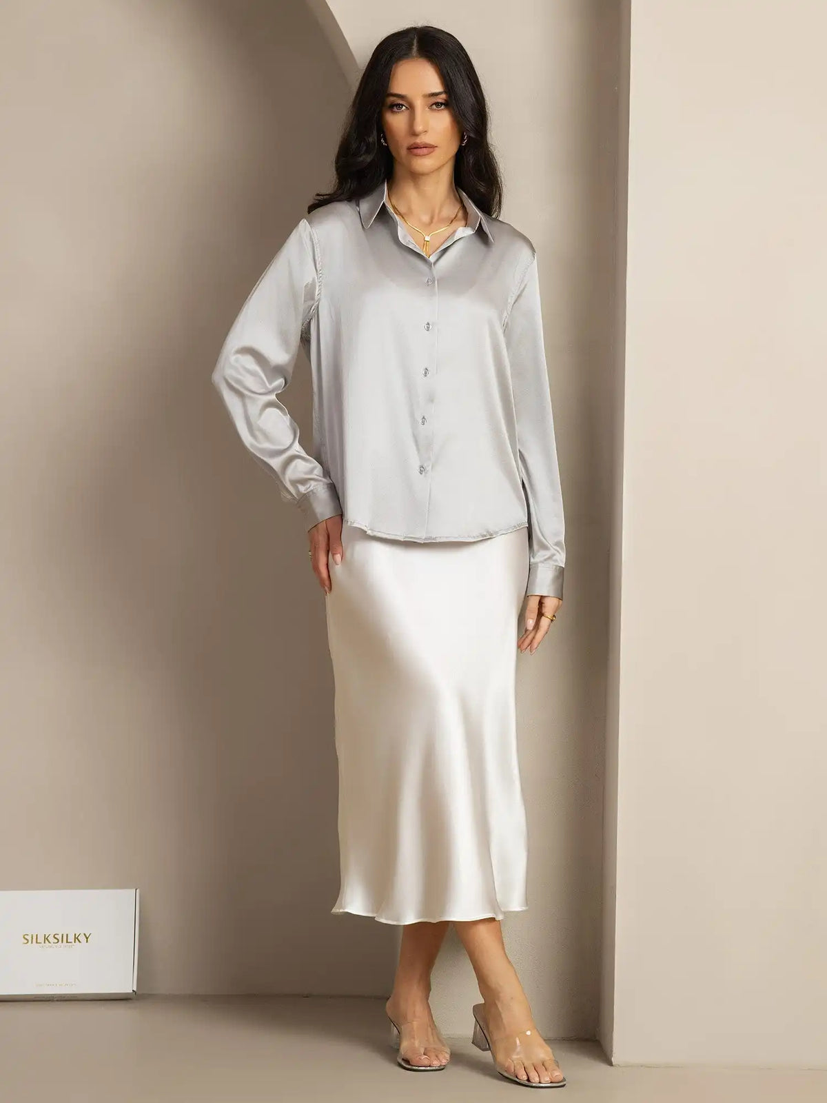 19Momme Silk Long Sleeve Lapel Collar Women's Shirt