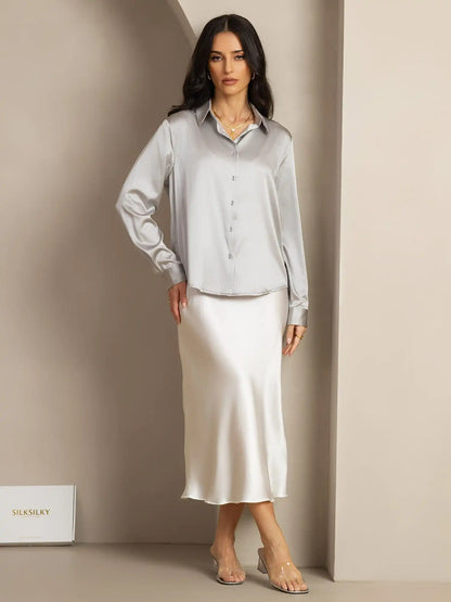19Momme Silk Long Sleeve Lapel Collar Women's Shirt