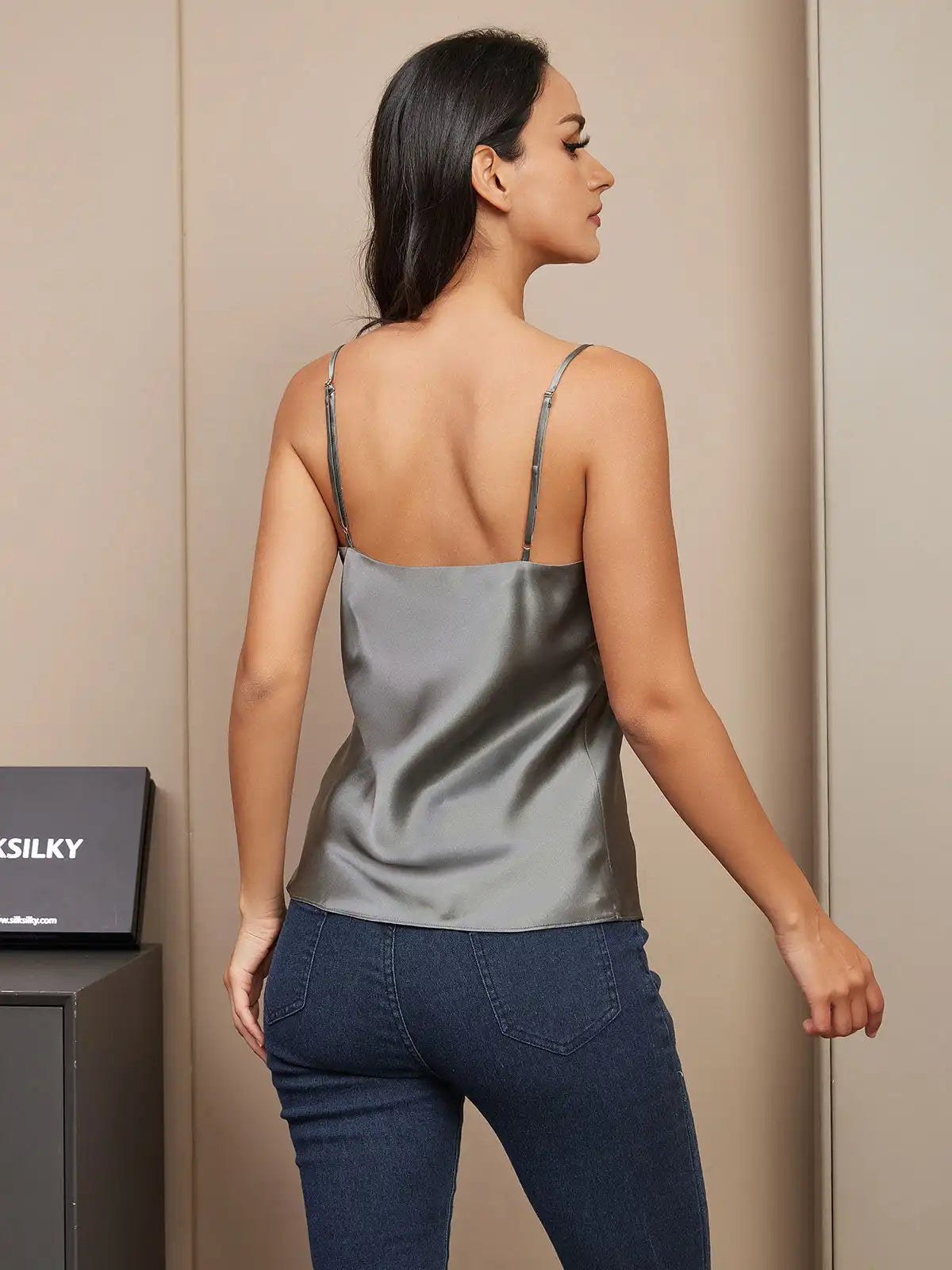 100% Mulberry Silk Spaghetti Strap V Neck Camisole Top