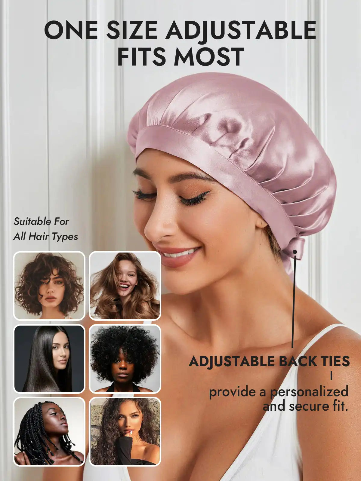 100% Mulberry Silk Sleep Bonnet with Ribbons